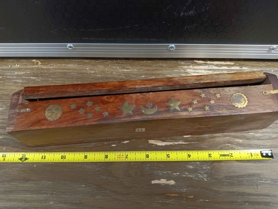 Vintage Wooden Incense Burner Box with Brass Inlays - photo 2