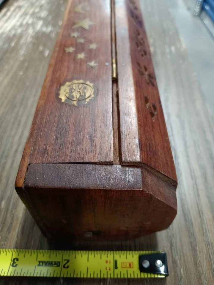 Vintage Wooden Incense Burner Box with Brass Inlays - photo 3