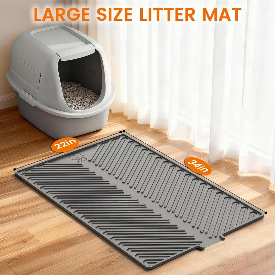 Large Grey Cat Litter Mat 22x34in Leakproof