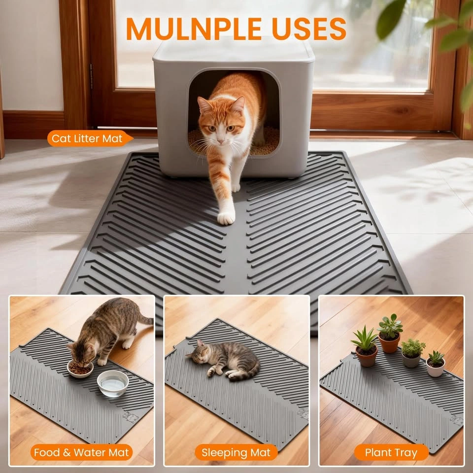 Large Grey Cat Litter Mat 22x34in Leakproof - photo 2