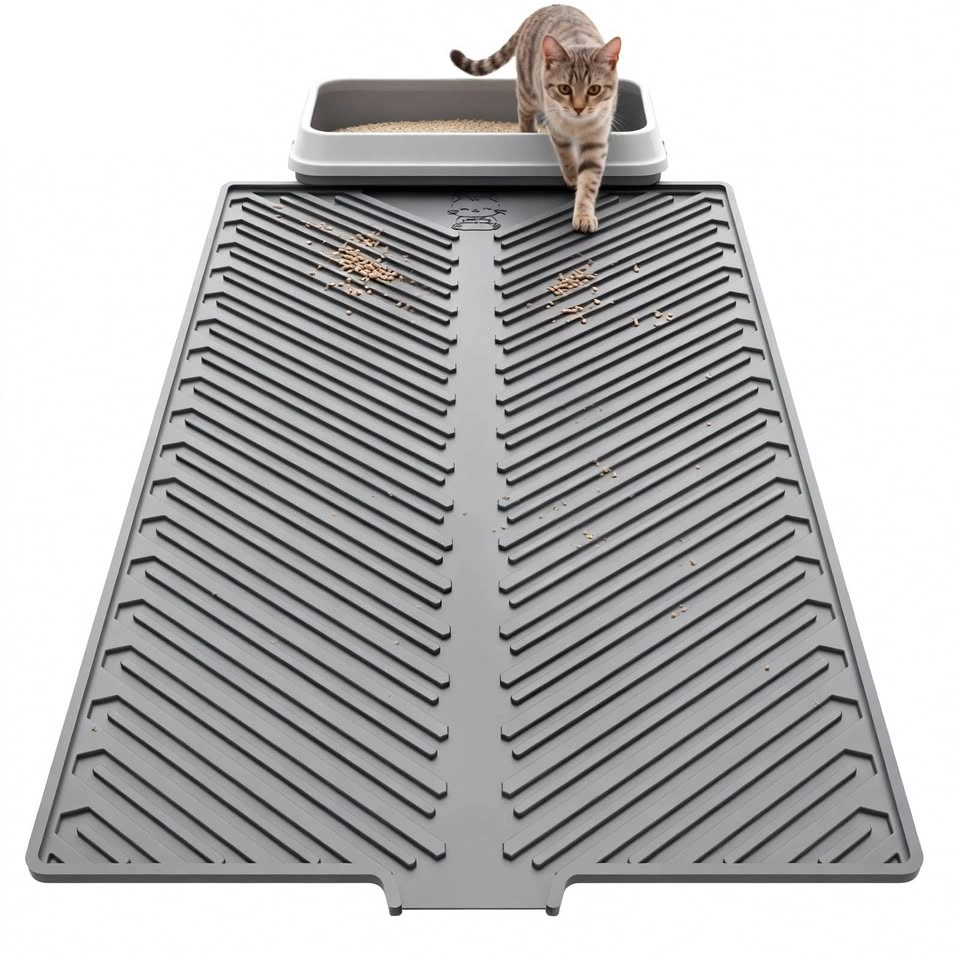 Large Grey Cat Litter Mat 22x34in Leakproof - photo 4