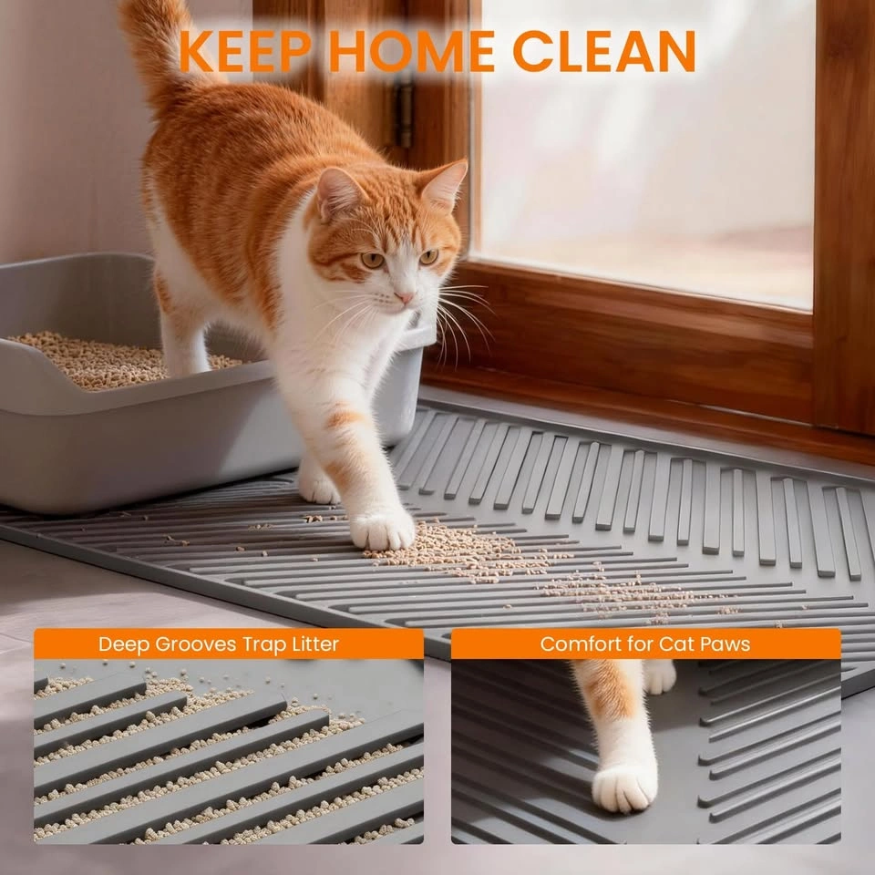 Large Grey Cat Litter Mat 22x34in Leakproof - photo 5