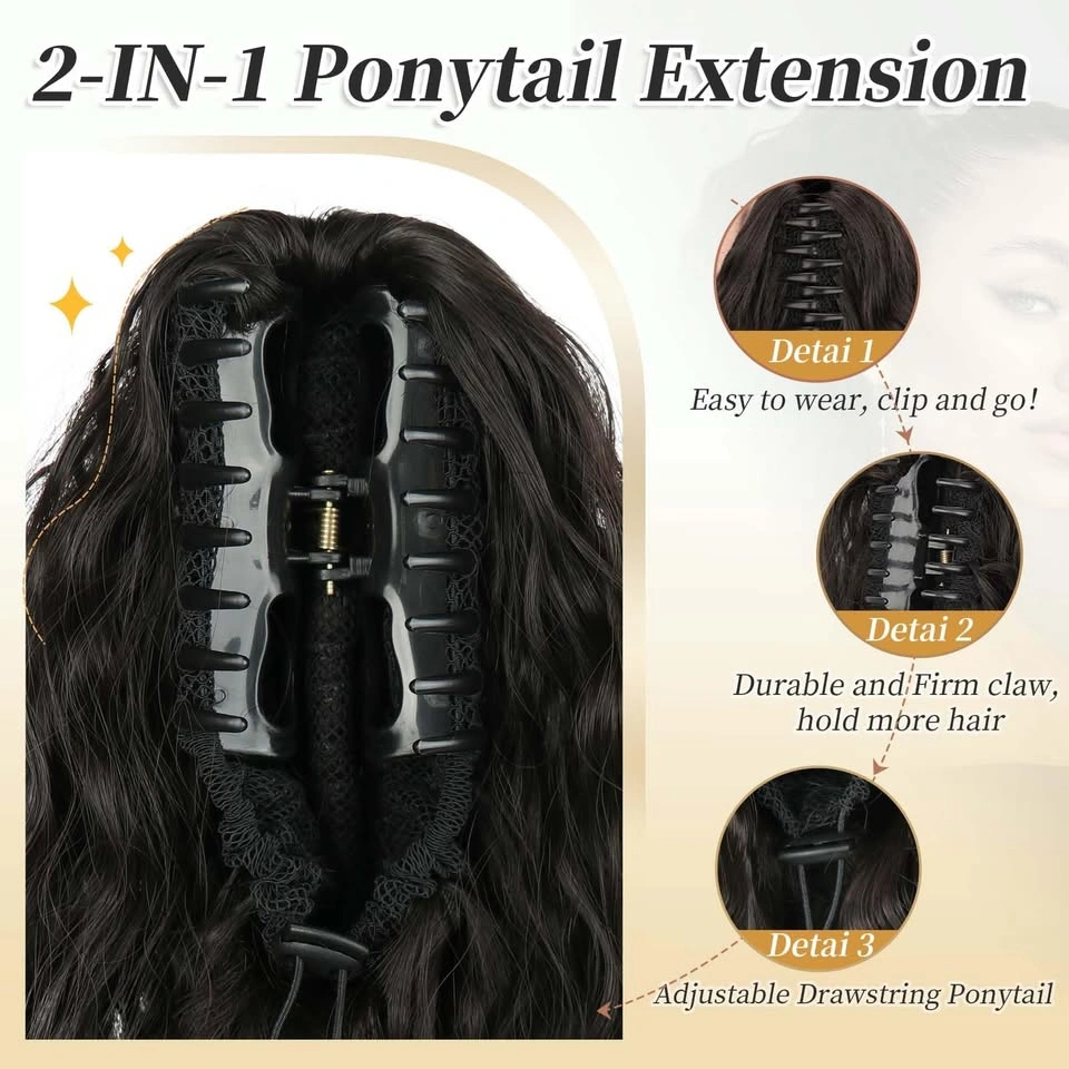 Vizfrucean Black Brown 30 Inch Wavy Claw Clip Ponytail Extension - photo 5