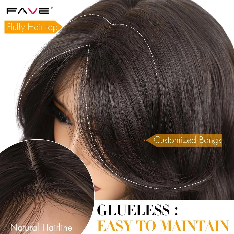 FAVE 14 inch Wavy Bob Wig Natural Brown Synthetic with Curtain B - photo 4