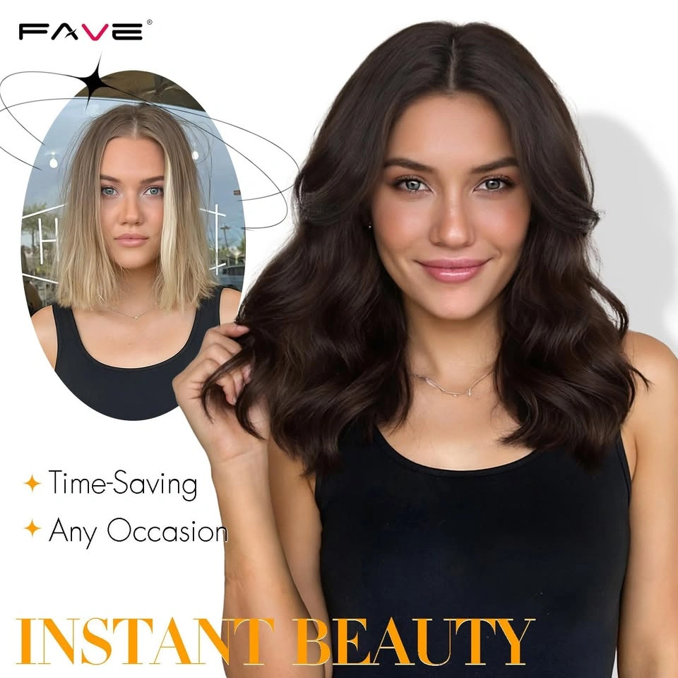 FAVE 14 inch Wavy Bob Wig Natural Brown Synthetic with Curtain B - photo 5
