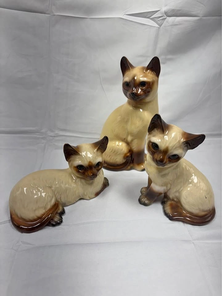 Set of 3 Vintage Siamese Cat Figurines