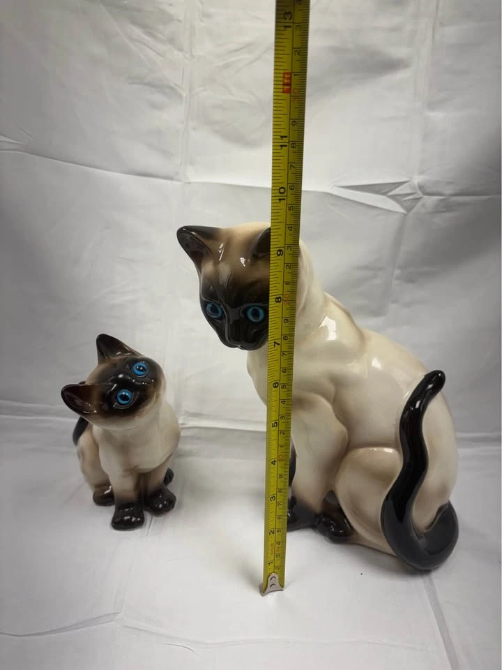 2 Vintage Porcelain Siamese Cat Figurines - Mother & Kitten - photo 5