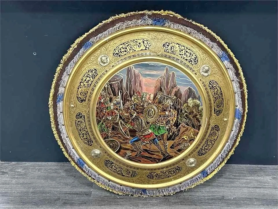 Made in Spain Vintage Style Gold Decorative Shield Wall Art 1890