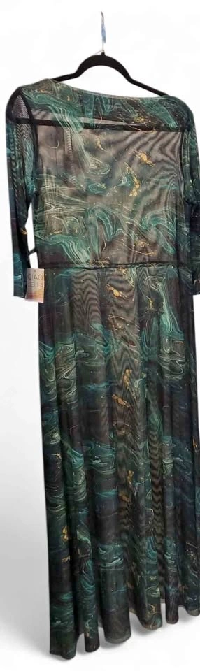 Green Patterned Mesh Maxi Dress size small