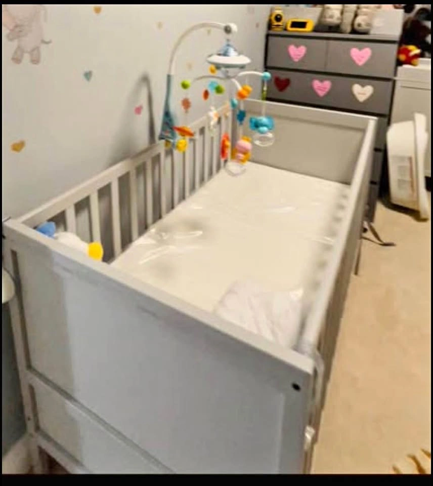 Ikea Crib with Ikea Mattress - Grey