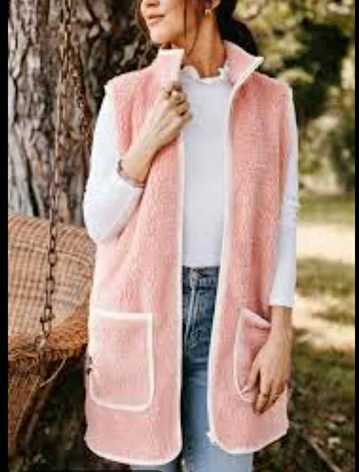 Smash and Tess Pink Sherpa Fleece Long Vest - Size Large
