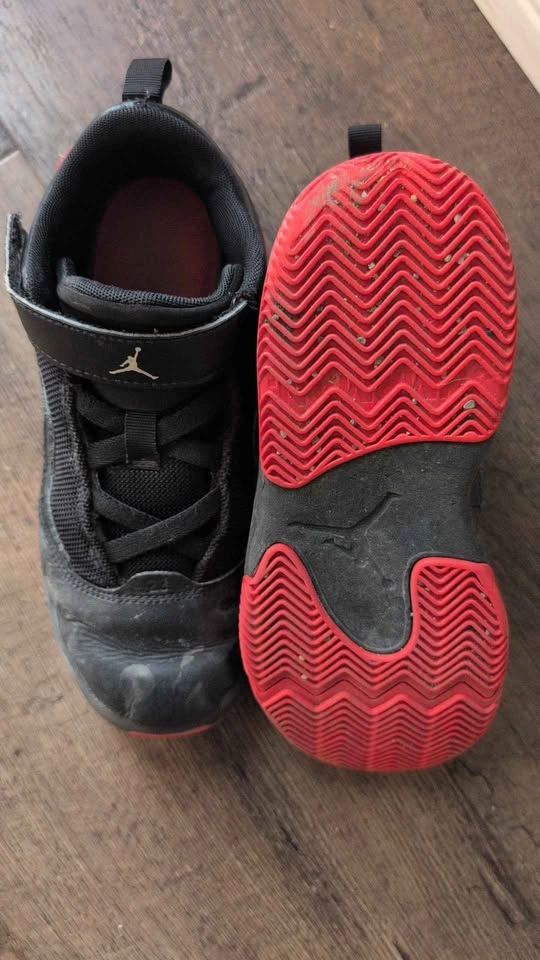 Jordan Kids Black and Red Mid Top Sneakers - photo 2