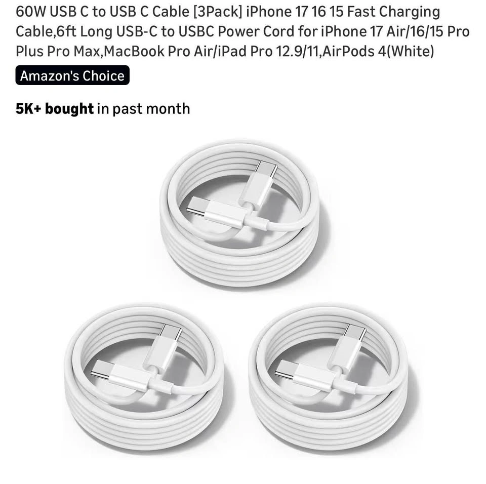 3 Packs 60W USB C to USB C Cables - Brand New