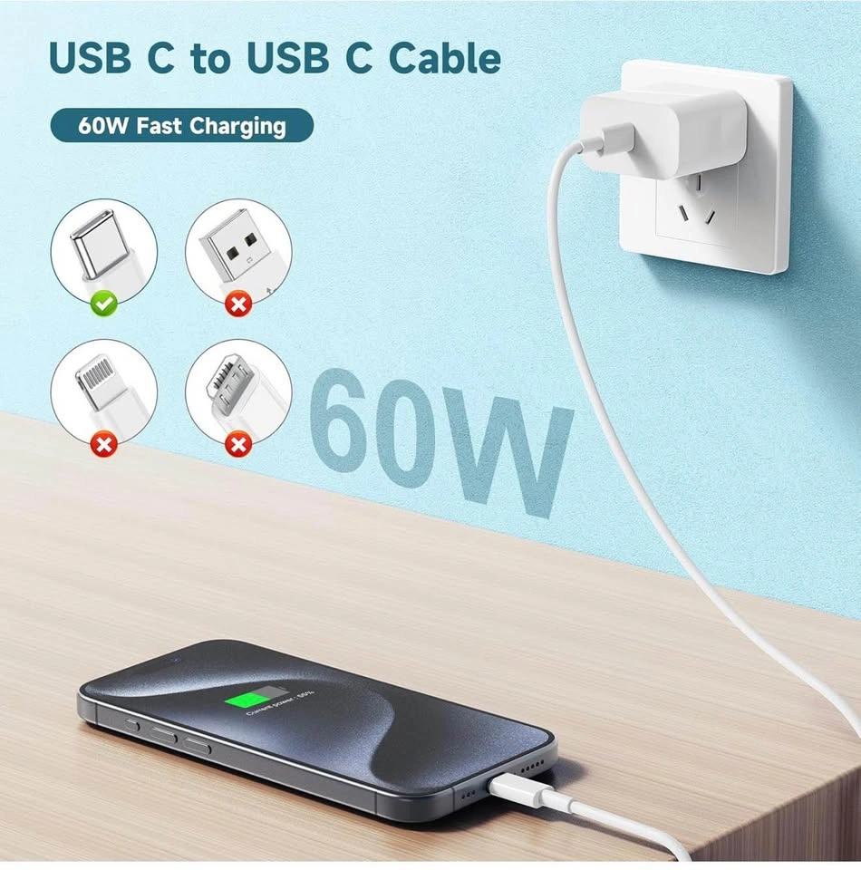 3 Packs 60W USB C to USB C Cables - Brand New - photo 2