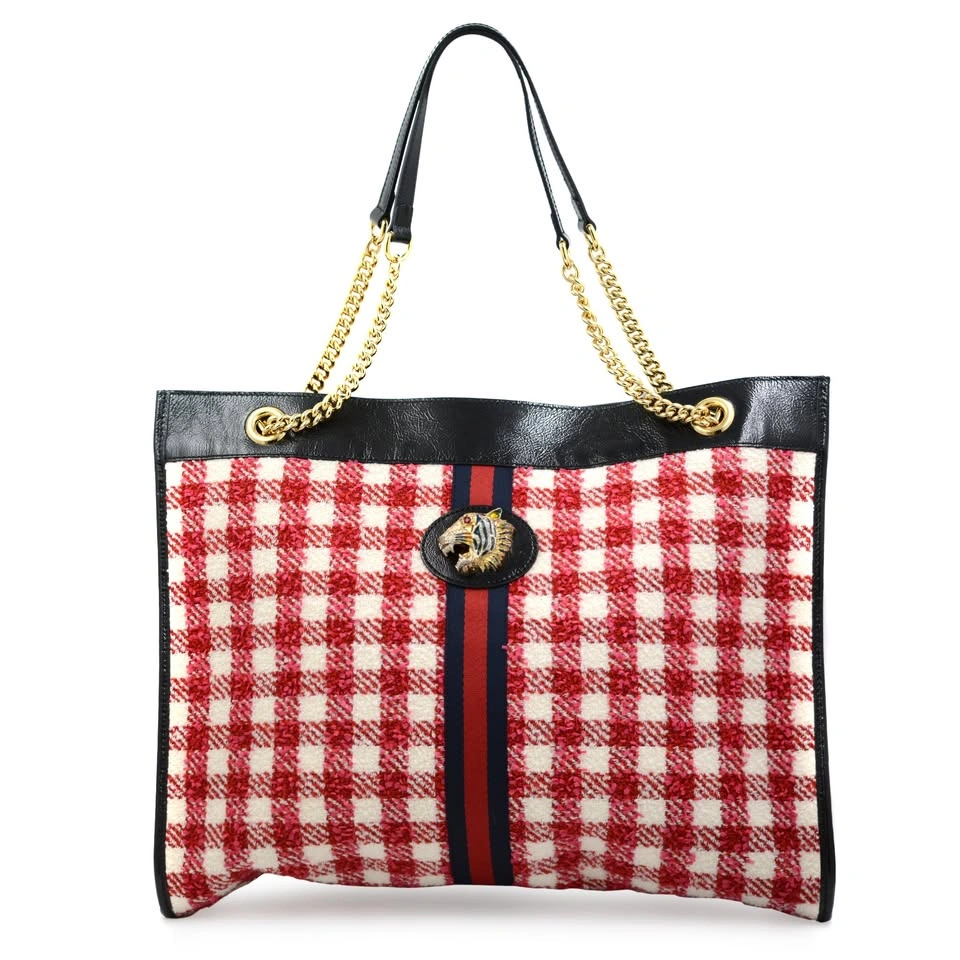 Gucci Gg Rajah Red and White Tweed Chain Large Tote Bag 537219 - photo 2