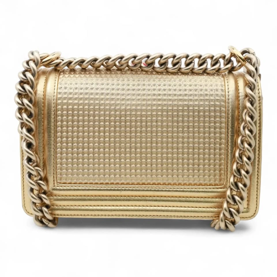 Chanel Boy Metallic Gold Cube Embossed Leather Flap Crossbody Ba - photo 4
