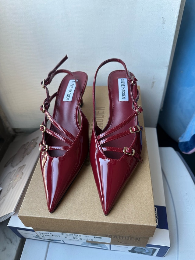 Steve Madden LIANA Wine Patent Slingback Kitten Heels – Burgundy - photo 3