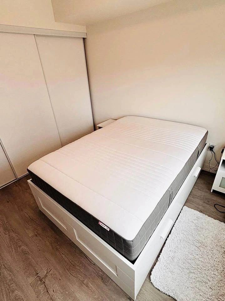 White Double Bed Frame with Storage and Mattress
