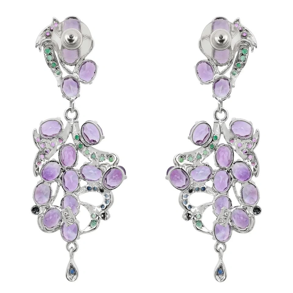 Amethyst Emerald Ruby Sapphire Drop Earrings 90% Silver - photo 3
