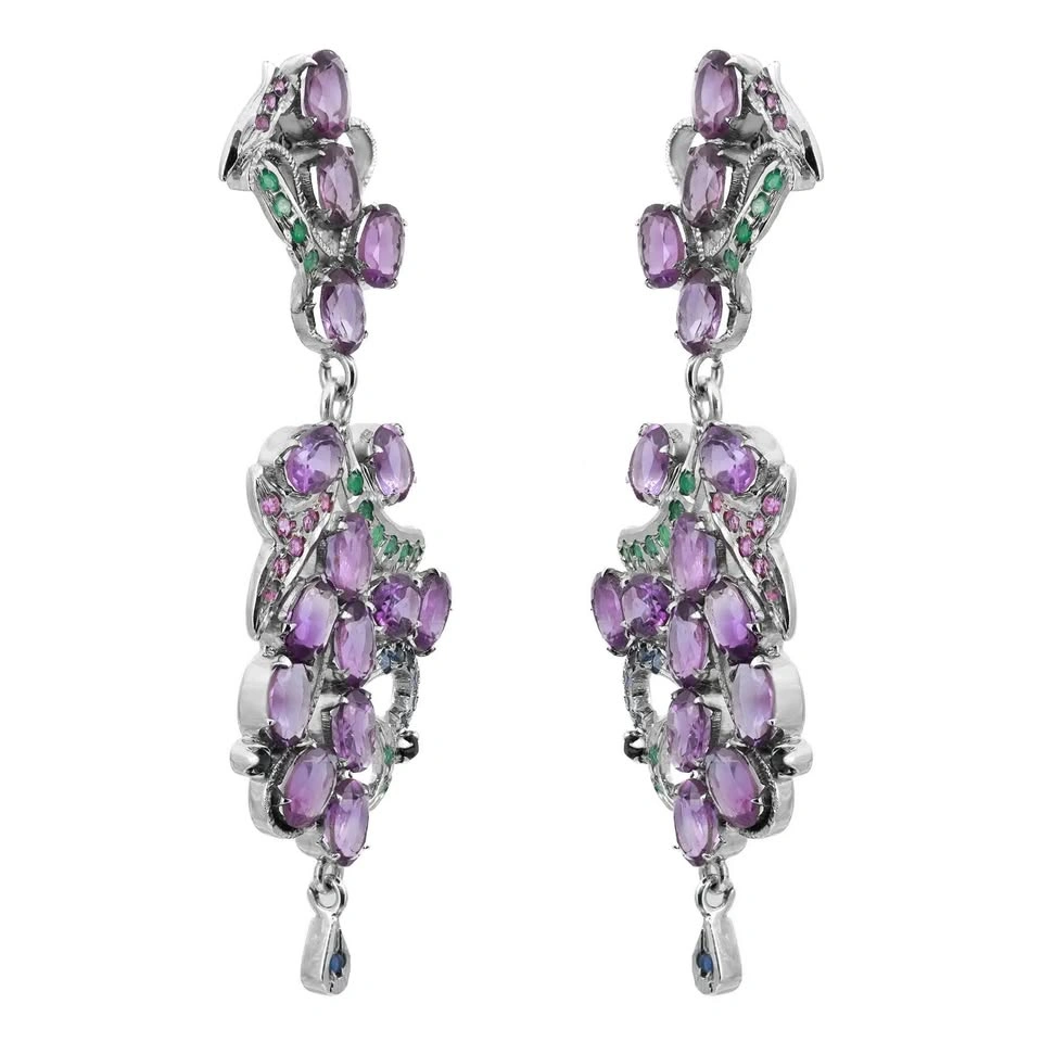 Amethyst Emerald Ruby Sapphire Drop Earrings 90% Silver - photo 4