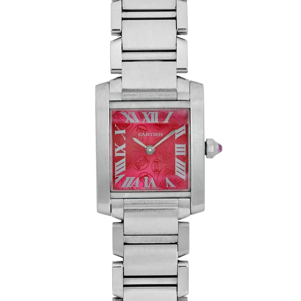 Cartier Tank Francaise Steel Raspberry Dial Quartz Ladies Watch