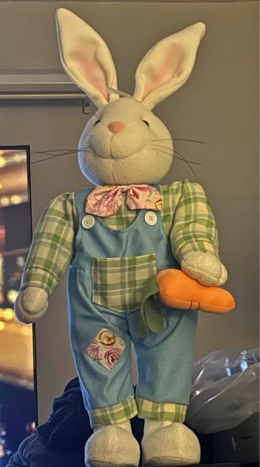 2 Foot Easter Bunny Greeter/Decor in Overalls w Carrot