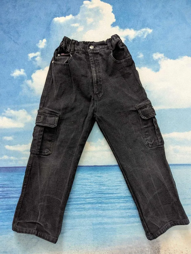 9T boys black thick cargo jeans, like new thumbnail