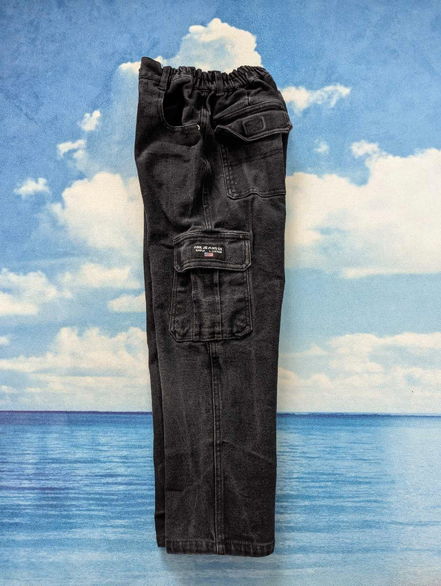 9T boys black thick cargo jeans, like new - photo 2