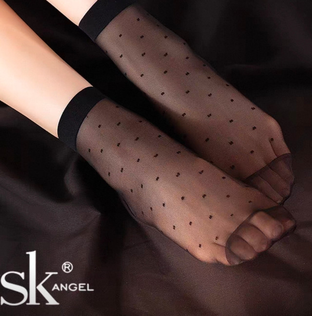 3 pairs of Brand New Black Polka Dot Silky Socks - photo 3