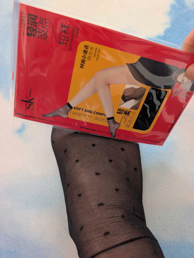 3 pairs of Brand New Black Polka Dot Silky Socks - photo 4