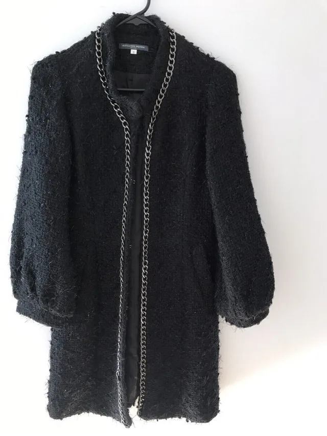 Alexander McQueen black coat with long golden chain thumbnail
