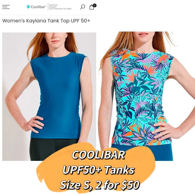 2 x Coolibar Kaylana Tank Tops, UPF 50+, Size S thumbnail
