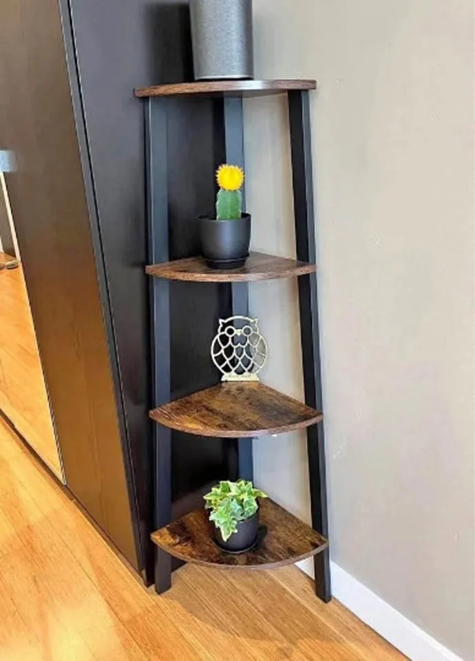Corner Shelf, 4 Tier Bookshelf, Small Ladder Bookcase, Rusti thumbnail