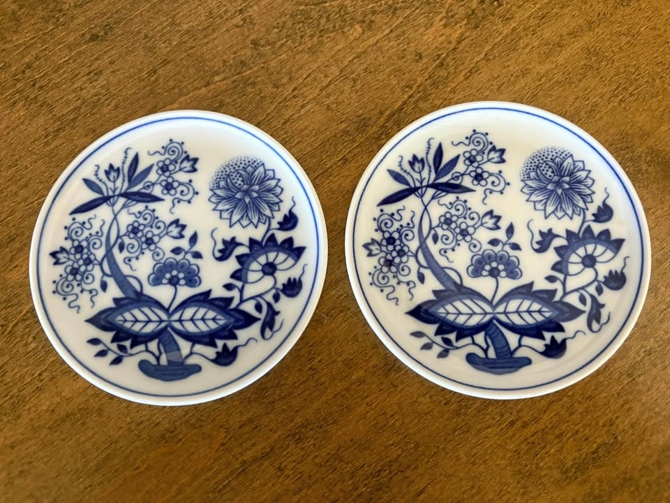 Vintage Hutschenreuther Blue Onion Coasters w/ Siemens Logo - photo 2