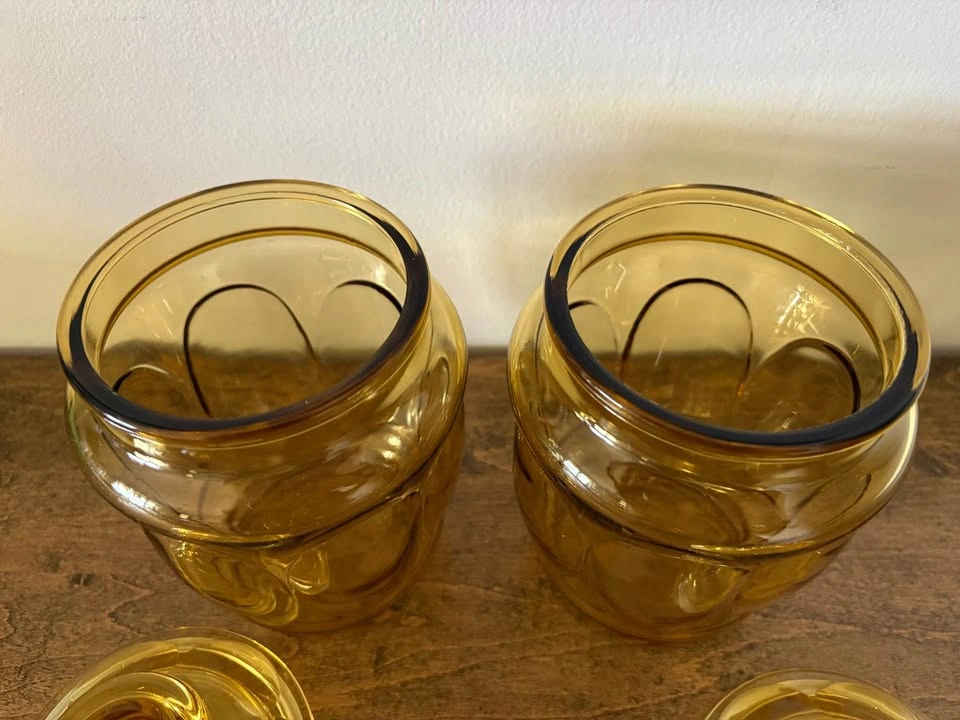 Vintage LE Smith Amber Glass Thumb Print Canisters Set Of 2 MCM - photo 3
