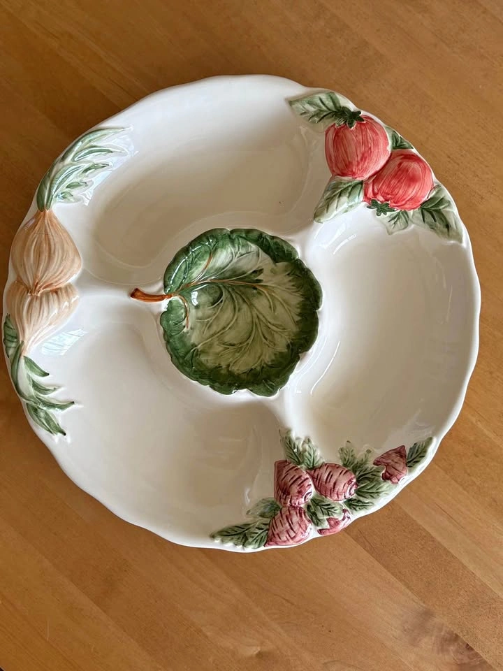 Vintage Portuguese Majolica Divided Vegetable Tray