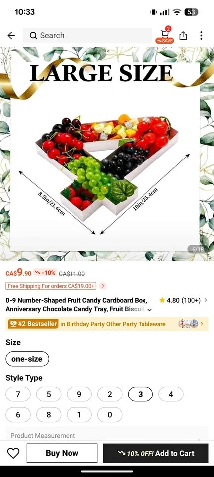 Fruit Number Tray Disposable 3, 3, 0