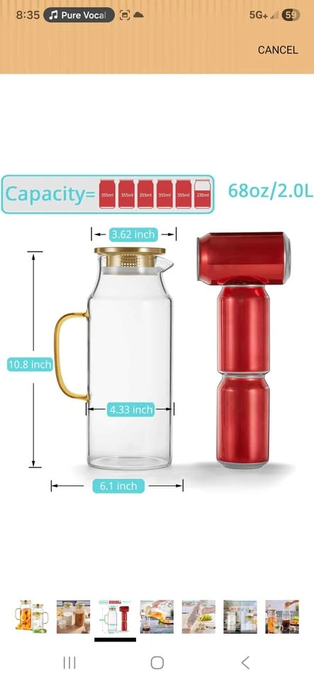 Bivvclaz 2 Pack 2 Liter Glass Pitcher with Lid - photo 3