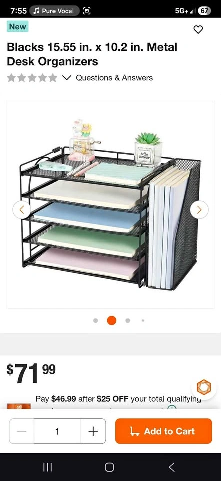 Blacks 15.55 in. x 10.2 in. Metal Desk Organizers