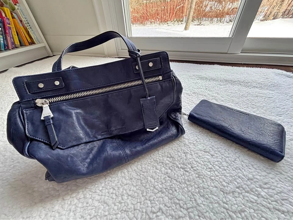 Aimee Kestenberg Navy Leather Handbag & Wallet Set