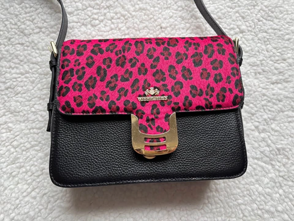 Designer Wittchen Black Genuine Leather Bag w/ Pink Leopard Prin - photo 2