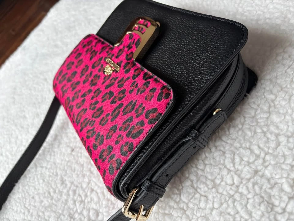 Designer Wittchen Black Genuine Leather Bag w/ Pink Leopard Prin - photo 5