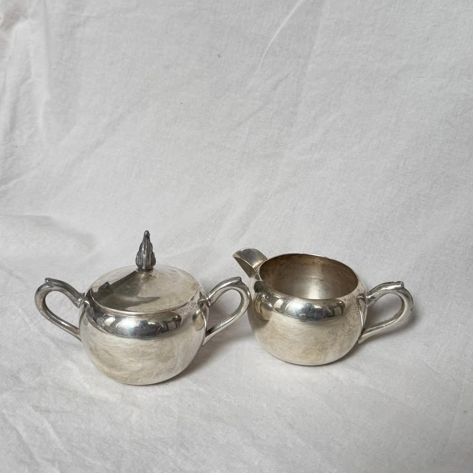 Vintage F.B. Rogers Creamer and Sugar Bowl w/ Lid ~ Silver Plate
