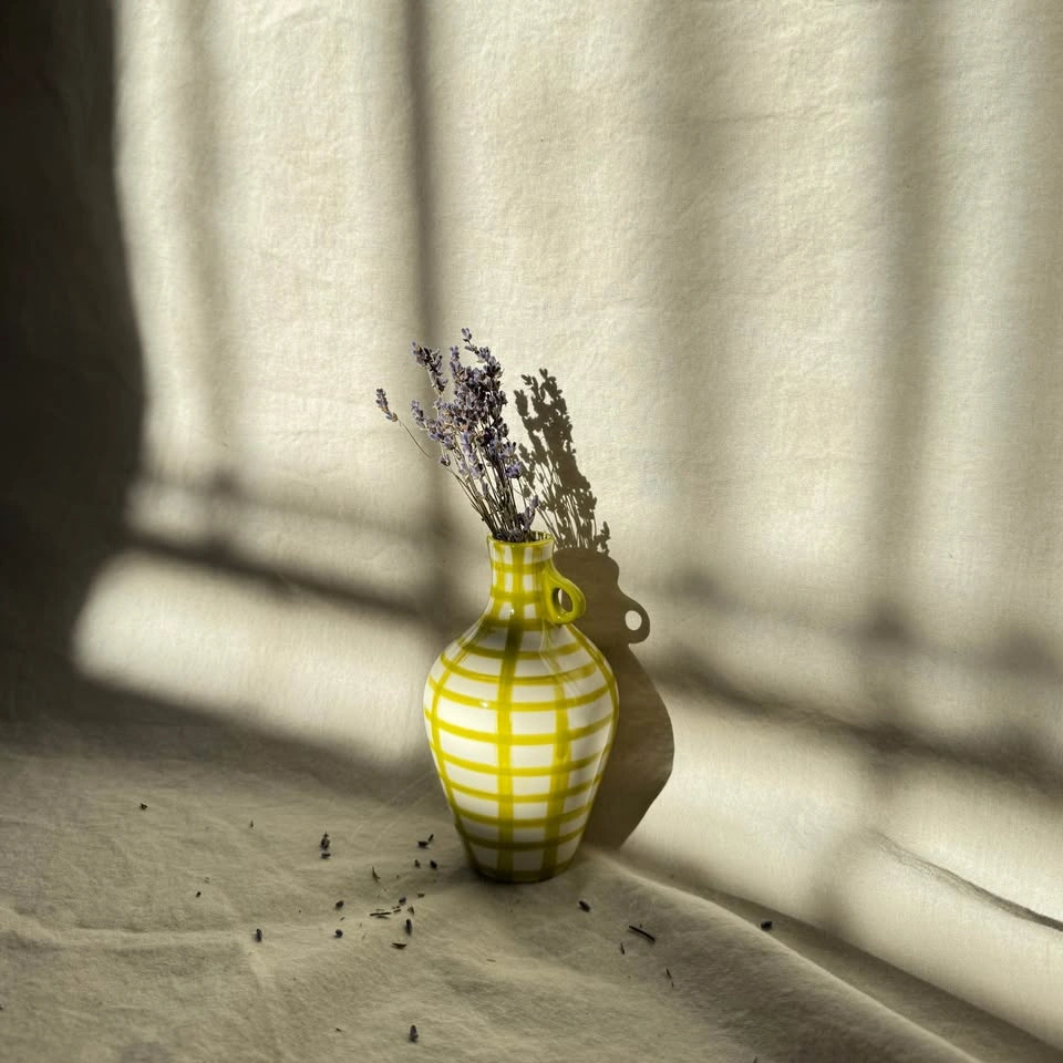 Anthropologie Handpainted Lime Milos mini Vase | Minimalist Deco
