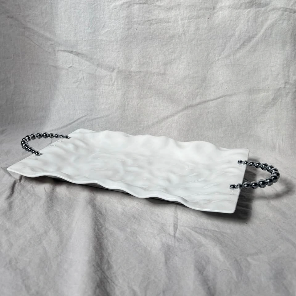 10 Strawberry Street White Tray w/ Silver Bubble Handles - photo 2