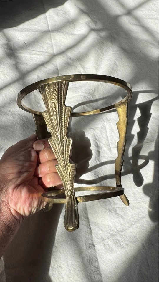 Vintage Crackled Glass Potpourri Bowl with Brass Stand - photo 3