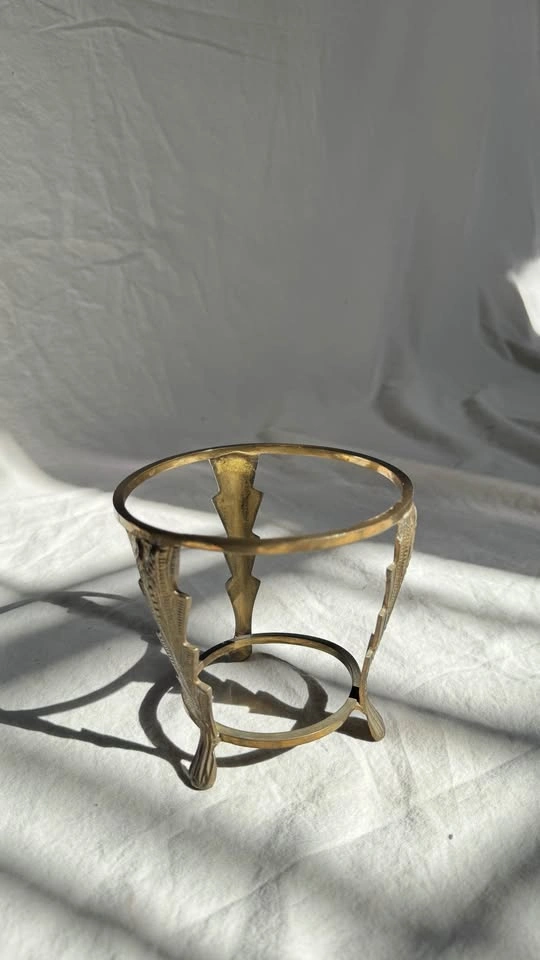 Vintage Crackled Glass Potpourri Bowl with Brass Stand - photo 5