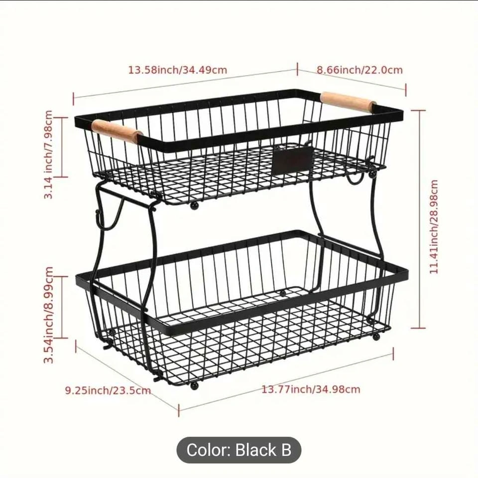 2-Tier Metal Fruit Basket w/ Banana Hooks - photo 3