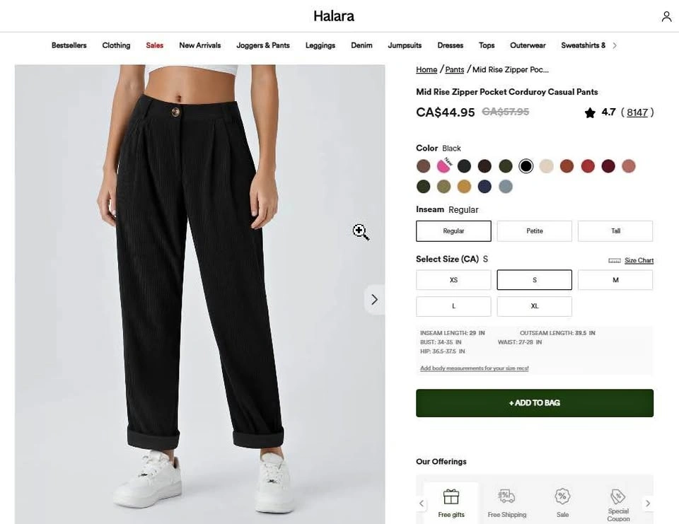 Halara Mid Rise Corduroy Casual Pants