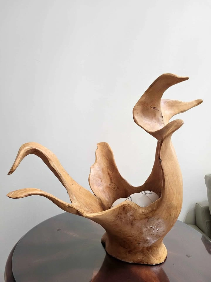 Large Organic Root Carving Sculpture Bowl - Burlwood